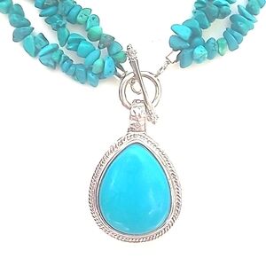 18" necklace with pendant blue howlite in silver hardware toggle clasp